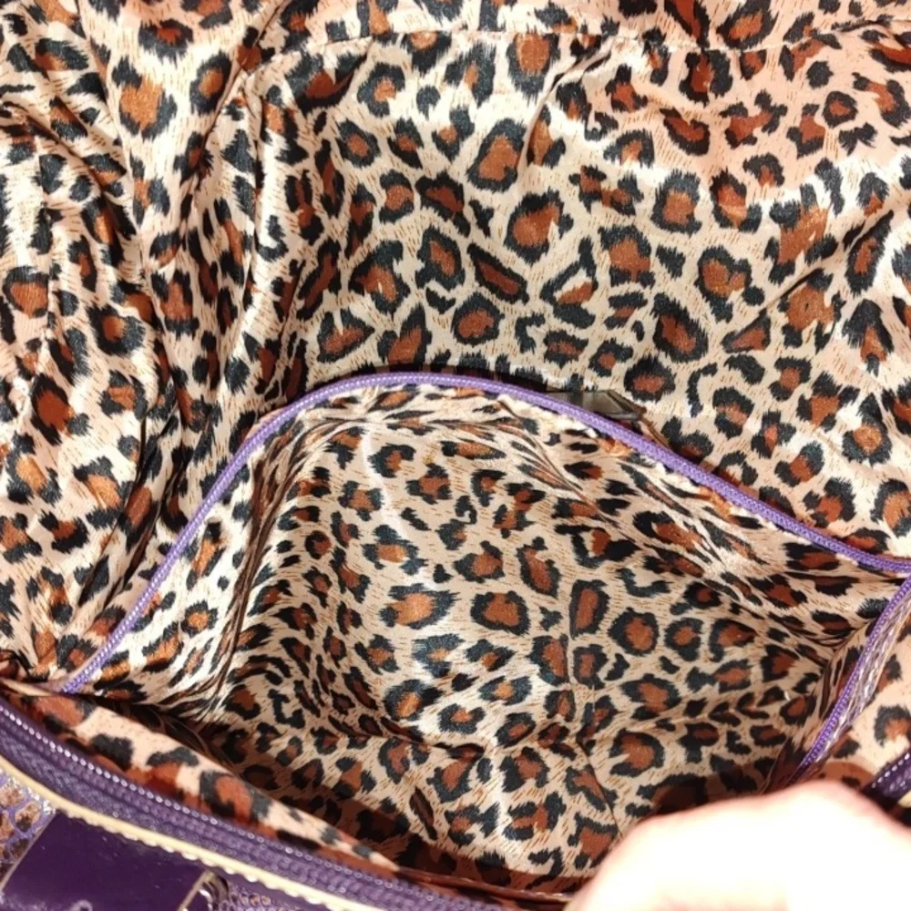 Sharif Studio Purple Snakeskin studded w/leopard print Shoulderbag. $279 Retail. - Picture 8 of 12